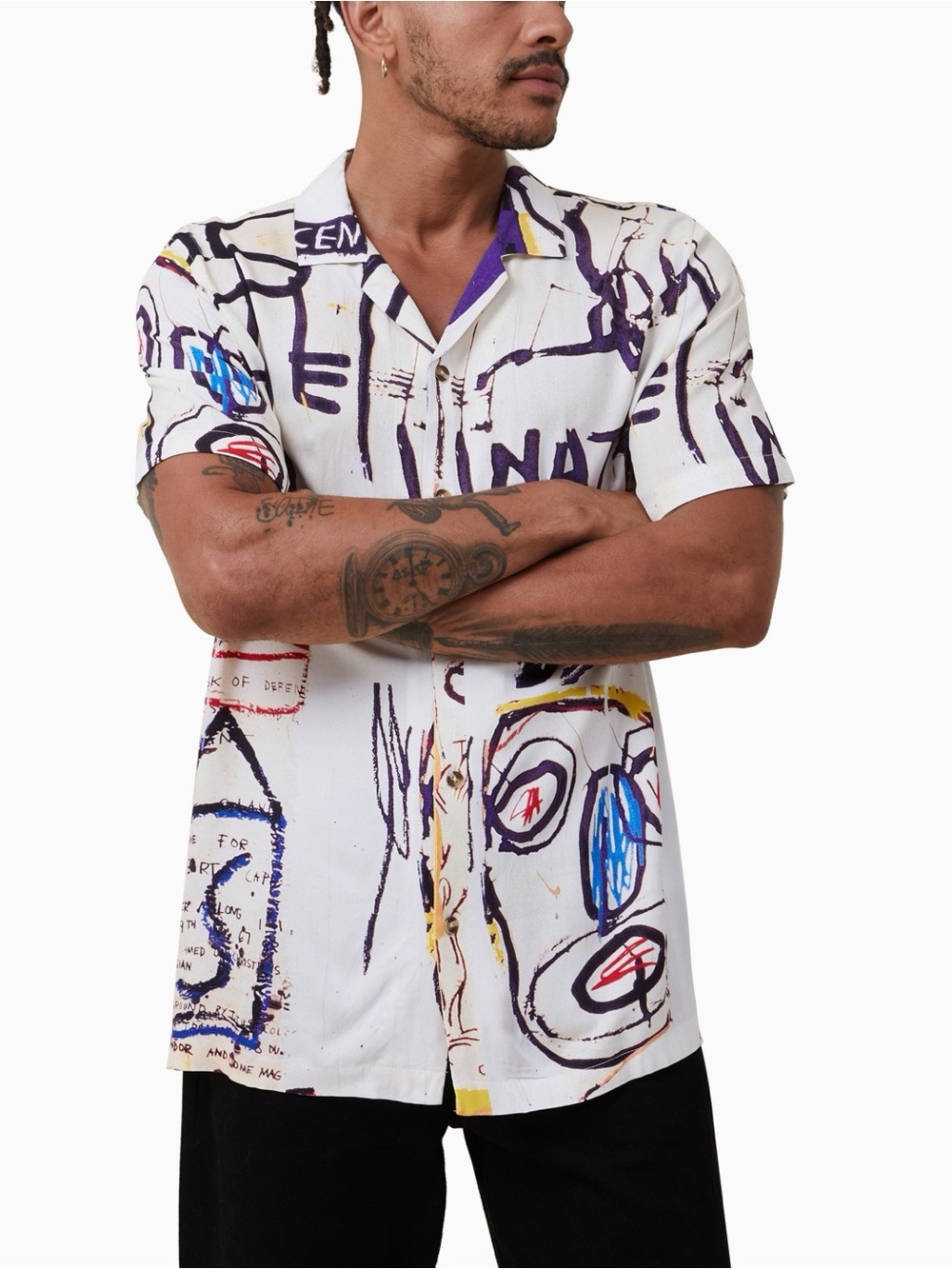 Jean-Michel Basquiat × Cotton On Men's Graphic Art Button-Up Shirt - Size Large